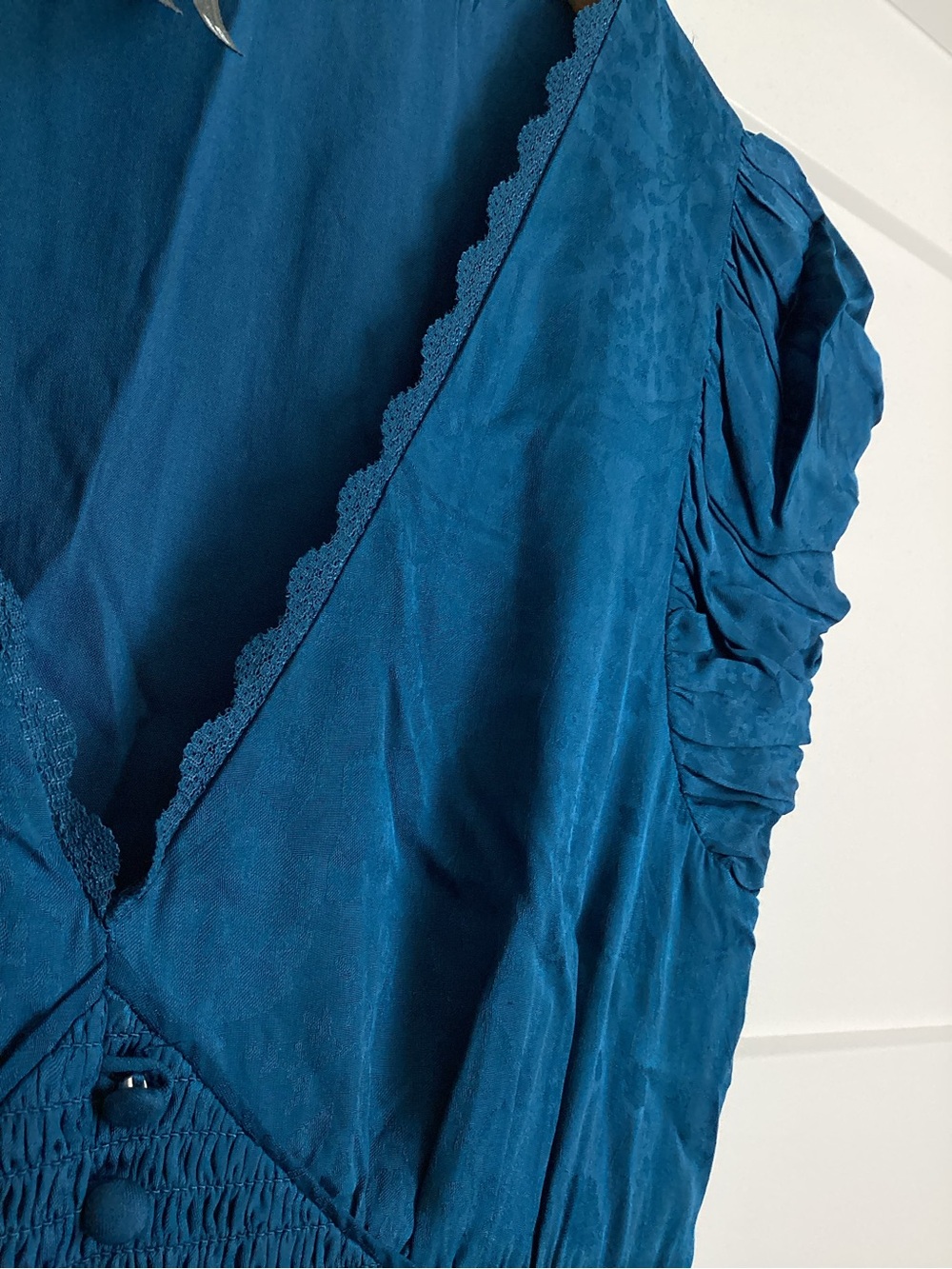 Anthropologie Peregrine V-Neck Midi Dress Silken Cap Sleeve Small Deep Sea Blue - Picture 10 of 15